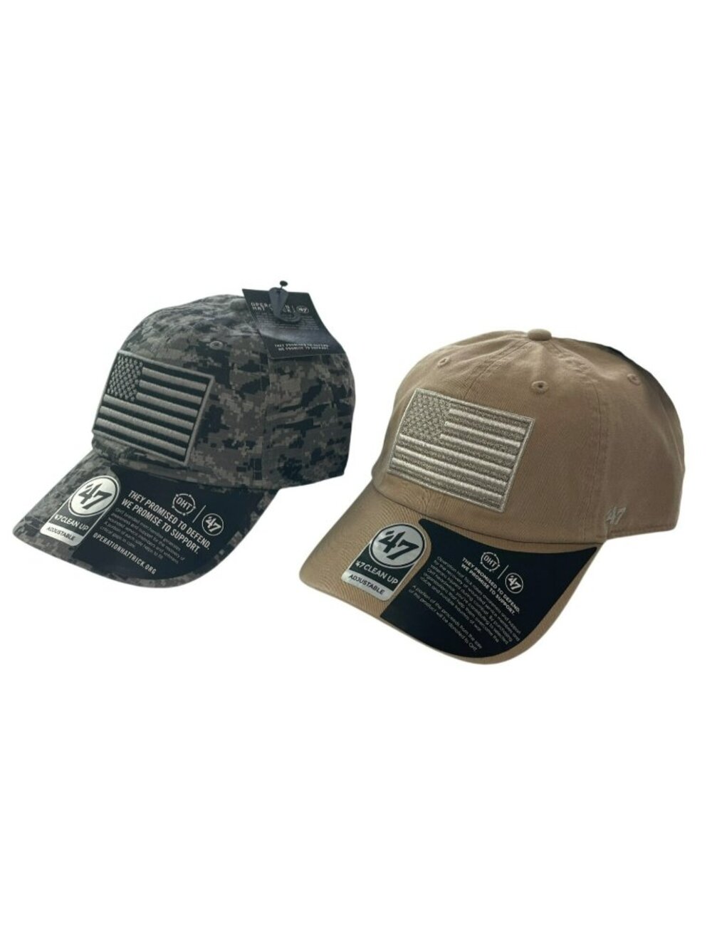 '47 OHT Camo LOT-OF-2 Hats Camo & Tan Patriotic Military NWT